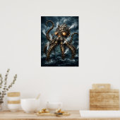 Stoomstijl mechanische octopus rijst uit de oceaa Poster (Keuken)