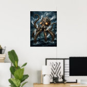 Stoomstijl mechanische octopus rijst uit de oceaa Poster (Thuiskantoor)