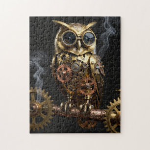 Stoomstijl mechanische uil op klokwerk tak kunst legpuzzel