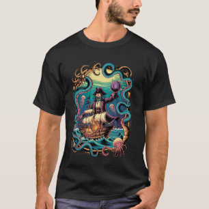 Stoomstijl Octopus Kraken Piraat Schip T-shirt