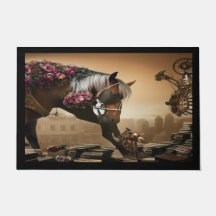 Stoomstijl paard met rozen deurmat