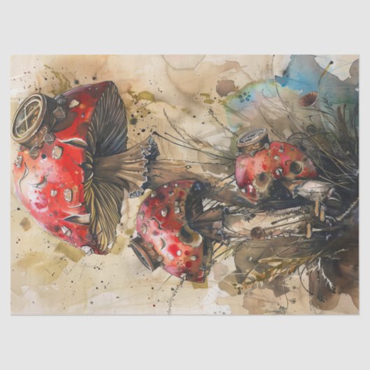 Stoomstijl Paddenstoelen Watercolor Kunst Decoupag Tissuepapier (Voorkant)