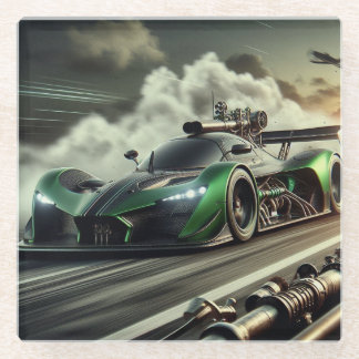 Stoomstijl raceauto glas coaster glazen onderzetter