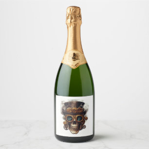 Stoomstijl Schedelmotor Sparkling Wijnetiket