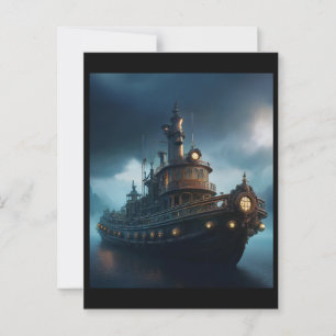 Stoomstijl sleepboot op een bewolkte dag muismat briefkaart