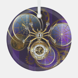 Stoomstijl Spin op Paarse Achtergrond Glas Ornament