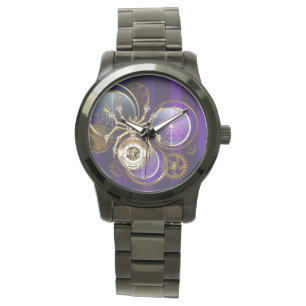 Stoomstijl Spin op Paarse Achtergrond Horloge
