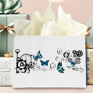 Stoomstijl Stam Blue Vlinders Tandwiel Werveling Groot Cadeauzakje
