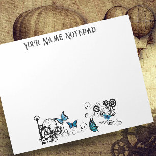 Stoomstijl Stam Blue Vlinders Tandwiel Werveling Notitieblok