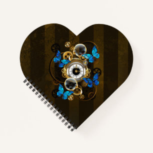 Stoomstijl tandwielen en blauwe vlinders notitieboek