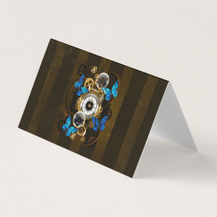 Stoomstijl tandwielen en blauwe vlinders visitekaartjes