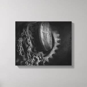 Stoomstijl - Tandwielen - Hijswerktuig en ketting Canvas Afdruk