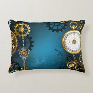 Stoomstijl turquoise Achtergrond met Tandwielen Accent Kussen