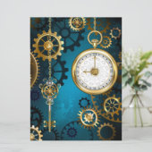 Stoomstijl turquoise Achtergrond met Tandwielen Kaart (Staand voorkant)