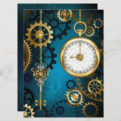 Stoomstijl turquoise Achtergrond met Tandwielen Kaart (Voorkant / Achterkant)