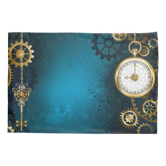 Stoomstijl turquoise Achtergrond met Tandwielen Kussensloop (Achterkant)