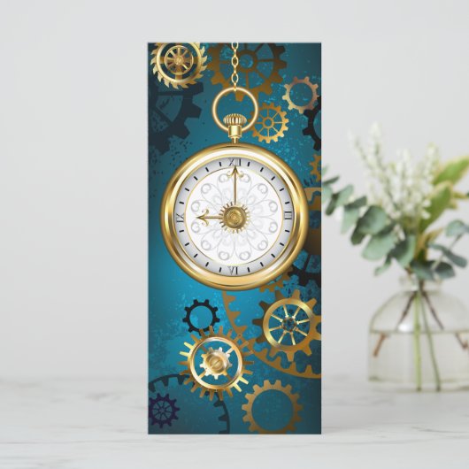 Stoomstijl turquoise Achtergrond met Tandwielen Menu (Staand voorkant)