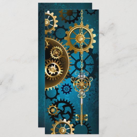 Stoomstijl turquoise Achtergrond met Tandwielen Save The Date (Voorkant / Achterkant)