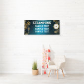 Stoomstijl turquoise Achtergrond met Tandwielen Spandoek (Insitu)