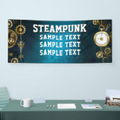 Stoomstijl turquoise Achtergrond met Tandwielen Spandoek (Beurs)