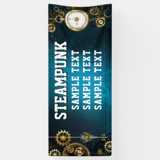 Stoomstijl turquoise Achtergrond met Tandwielen Spandoek (Verticaal)