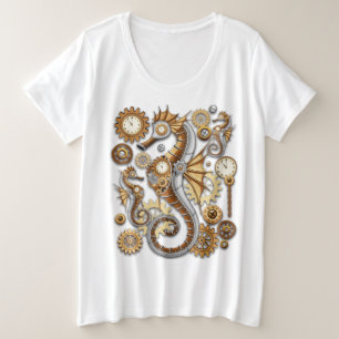 Stoomstijl Zeepaardje Vintage Surrealistisch Grote Maat T-shirt