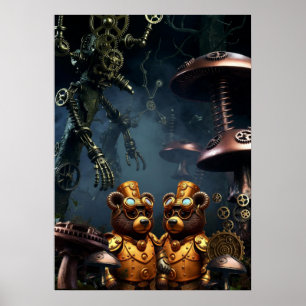Stoomstijlberen in Klokwerk Bos Fantasie Kunst Poster