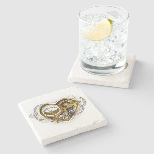 Stoomstijlhart met een Manometer Stenen Onderzetter (Zijkant)