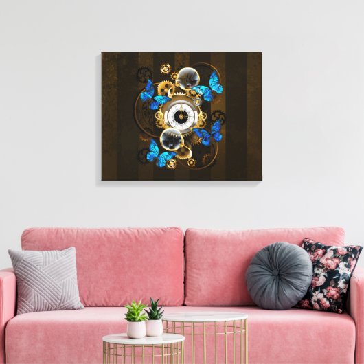 Stoomstijltandwielen en Blauwe Vlinders Canvas Afdruk (Insitu (Woonkamer))