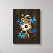 Stoomstijltandwielen en Blauwe Vlinders Canvas Afdruk (Voorkant)