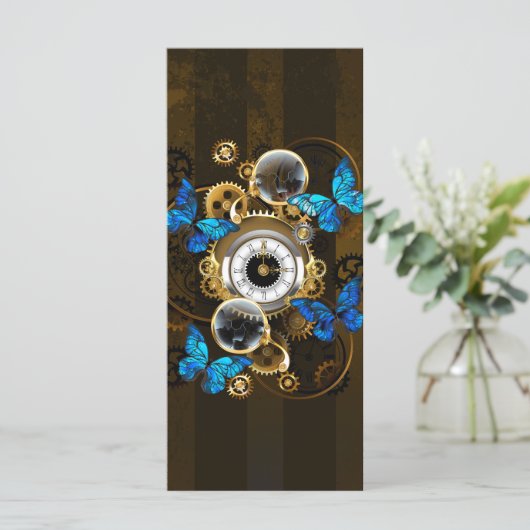 Stoomstijltandwielen en Blauwe Vlinders Kaart (Staand voorkant)