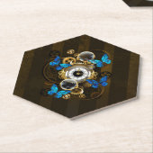 Stoomstijltandwielen en Blauwe Vlinders Kartonnen Onderzetters (Schuin)