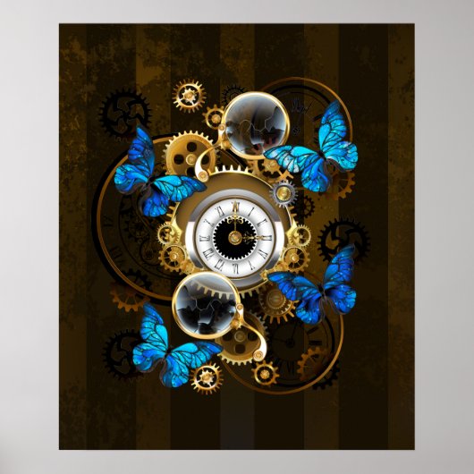 Stoomstijltandwielen en Blauwe Vlinders Poster (Voorkant)