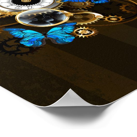 Stoomstijltandwielen en Blauwe Vlinders Poster (Hoek)