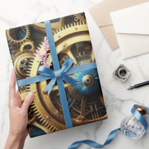 Stoomtech Horloge Goud en Teal Cadeaupapier