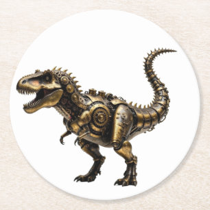 Stoomtech T-Rex Mech – Messing Dino Beest Ronde Kartonnen Onderzetter