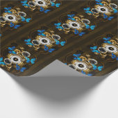 Stoomtech-tandwielen en blauwe vlinders cadeaupapier (Hoek)