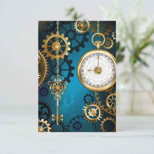 Stoomtech turkoois Achtergrond met Tandwielen Bedankkaart (Staand voorkant)