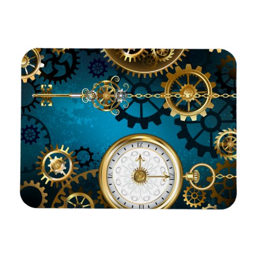 Stoomtech turkoois Achtergrond met Tandwielen Magneet (Horizontaal)