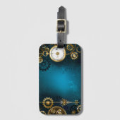 Stoomtech turquoise achtergrond met tandwielen bagagelabel (Voorkant (verticaal))