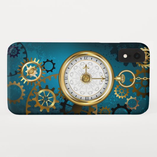 Stoomtech turquoise achtergrond met tandwielen Case-Mate iPhone case (Achterkant (horizontaal))