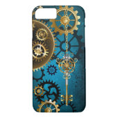 Stoomtech turquoise achtergrond met tandwielen Case-Mate iPhone case (Achterkant)