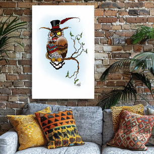 Stoomtech-Victoriaanse Keurige Uil Hoed Vintage Poster