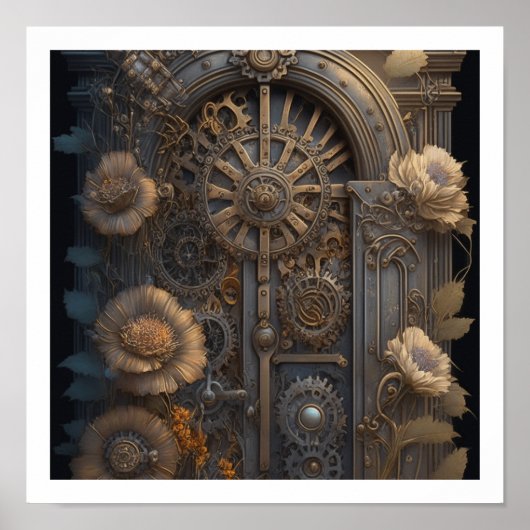 Stoomtechdeur met bloemen poster (Voorkant)