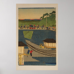 Stoomtrein aan de kust van Takanawa, Tokio, paneel Poster