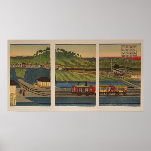 Stoomtrein aan de kust van Takanawa, Tokio Poster (Voorkant)