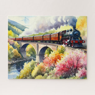 Stoomtrein Dromen Landschap Aquarel Kunstwerk Legpuzzel