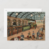 stoomtrein en stationscène briefkaart (Voorkant / Achterkant)