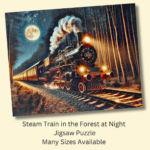 Stoomtrein in het bos bij nacht legpuzzel