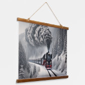  stoomtrein in Snowy Forest Hangend Wandkleed (Gebogen)